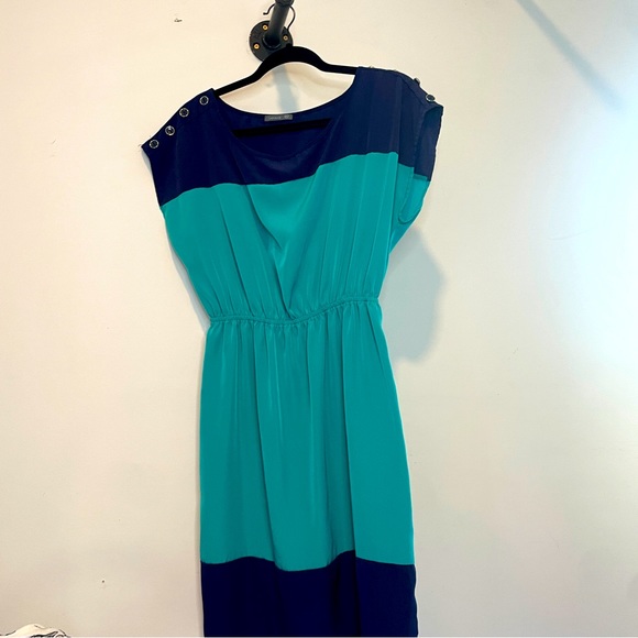 Soprano Retro Teal Navy Button Detail Dress Size Medium - Picture 2 of 6